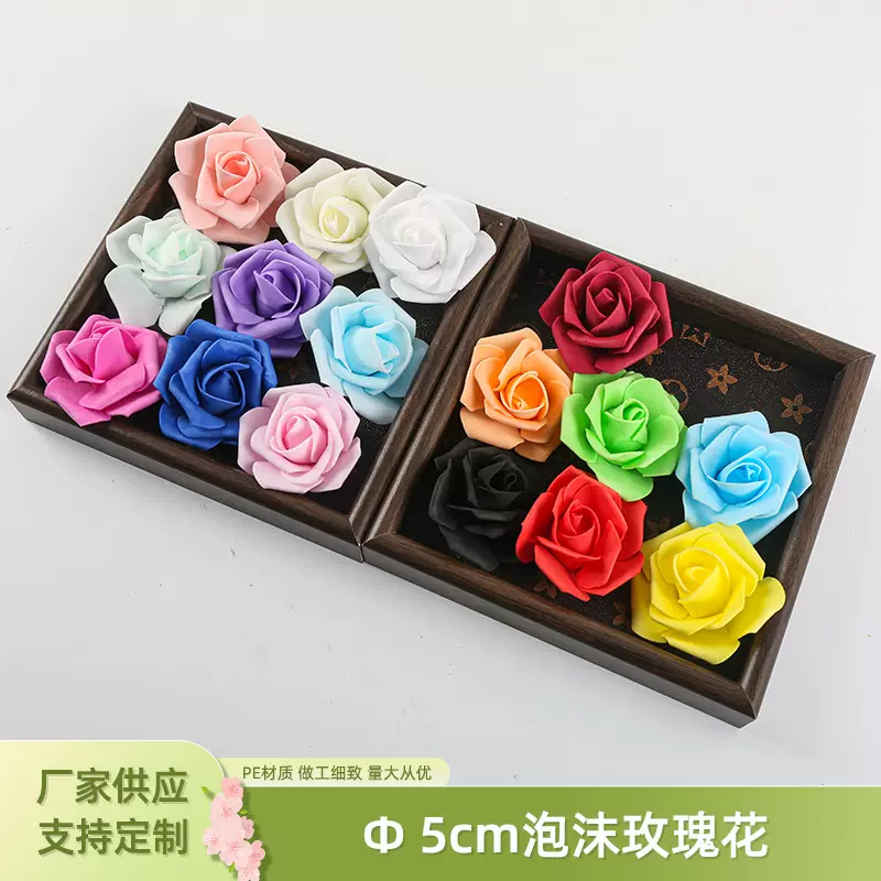5CM泡沫玫瑰花头批发婚礼花墙布置绿植插花 万圣节头饰玫瑰绢布花