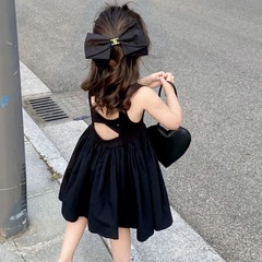 童裝2024夏裝韓版 女童小心機露背復古裙沙灘裙 歐美風氣質背心裙