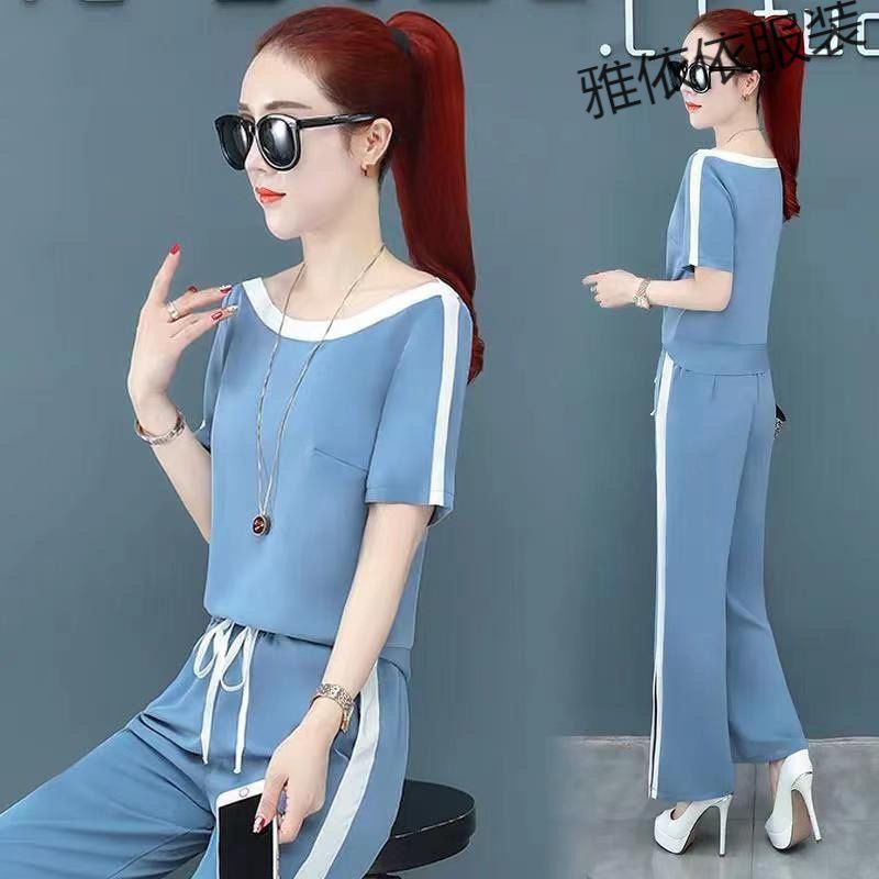 leisure time Large motion suit summer new pattern fashion Easy Show thin Split ends Wide leg pants suit Ninth pants