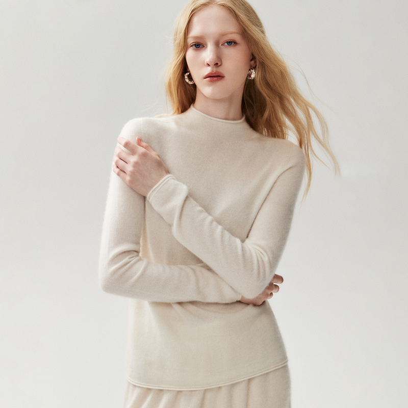 Autumn new 100% pure cashmere rolled-edge women's flat turtleneck versatile knit sweater for work Autumn new 100% pure cashmere rolled-edge women's flat turtleneck versatile knit sweater for work