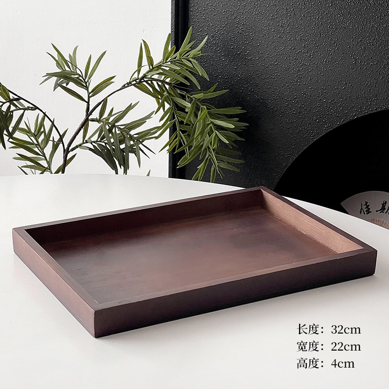 Plato de madera alta sensación rectangular bandeja de café dulces caseros platos de fruta platos de comedor platos de té