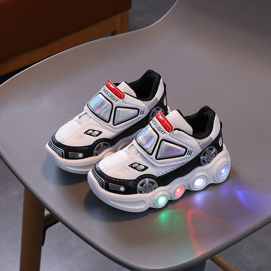 Foreign trade flashing light shoes boys 2024 spring and summer new cartoon children's shoes non-slip sneaker velcro luminous children's shoes