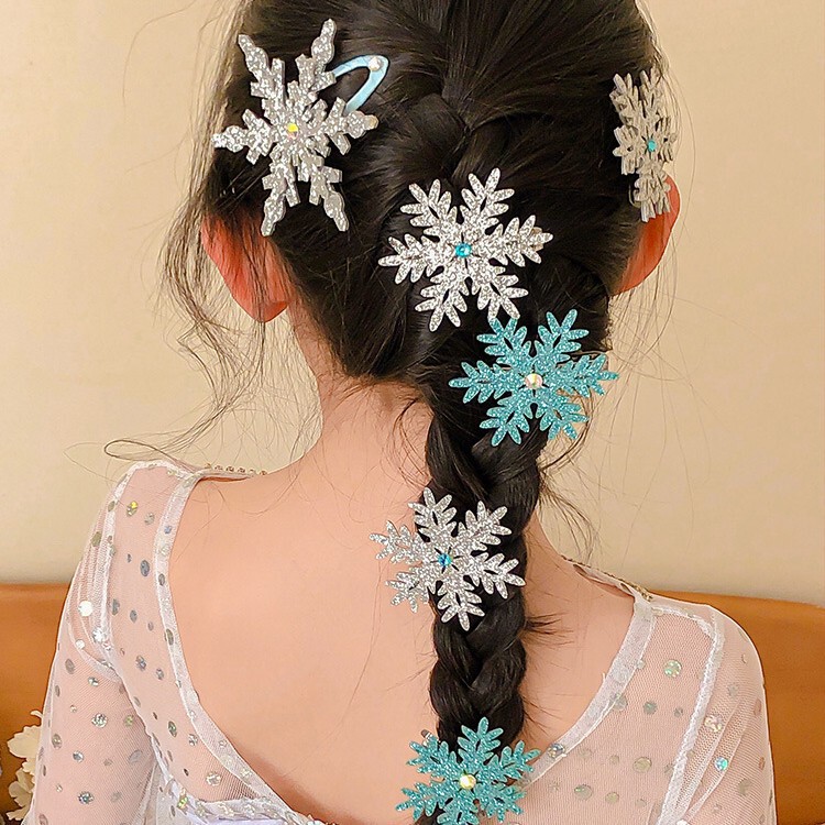 Elsa Snowflake Hairpin New Year Shining Little Snowflake Hairpin Autumn and Winter Side Clip Bangs Clip Hairpin Christmas Hair Accessories