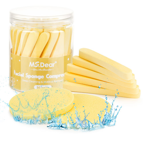 Cross-border factory compressed sponge strips makeup face wash powder puff facial cleansing sponge cake bucket 50 strips