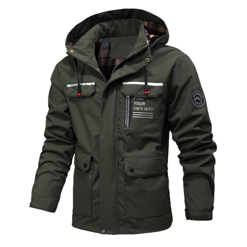 Giacca a vento leggera con cappuccio da uomo – Giacca da esterno impermeabile per escursionismo e viaggi (blu navy, nero, verde oliva, rosso, grigio, bianco, arancione)_voghion.com