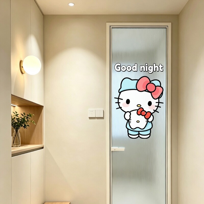 Cute KT cat electric car sticker, personalized creative sticker for bathroom, kitchen, glass door, trash can decoration, cartoon sticker