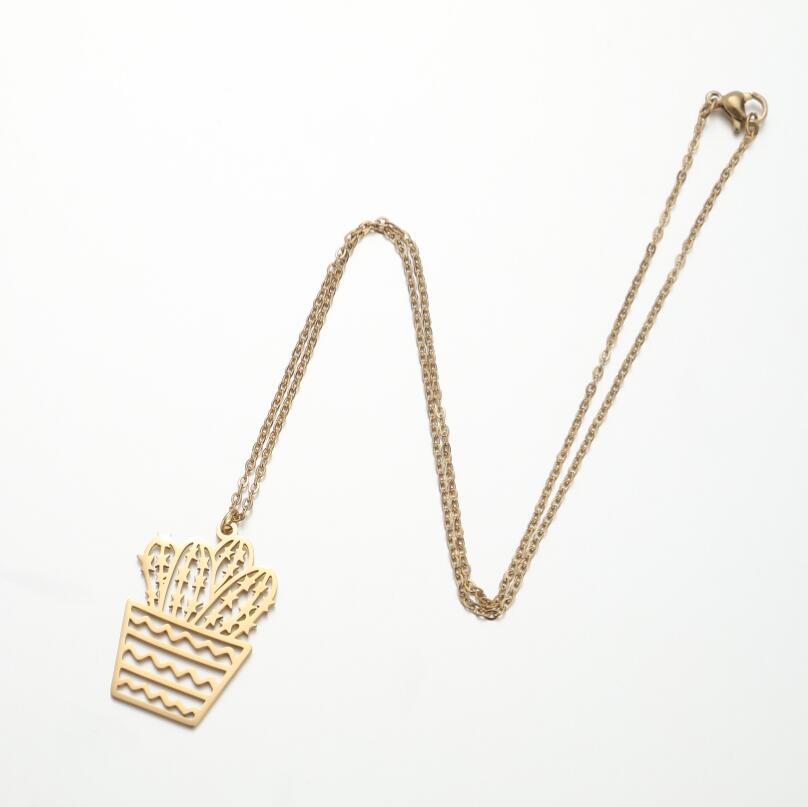 Fashion Cactus Stainless Steel Plating Pendant Necklace