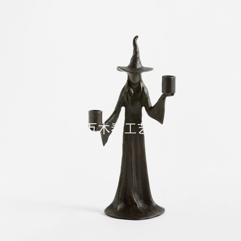 跨境新款Handmade Black Witch Statue 女巫雕像万圣节树脂烛台|undefined