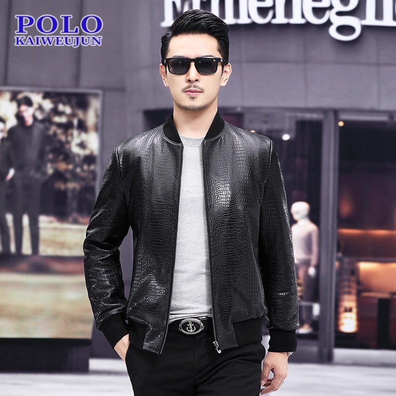 海宁真皮皮衣男士鳄鱼纹绵羊皮外套修身羽绒服短款男士皮夹克秋冬