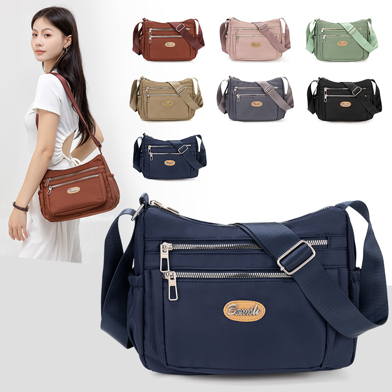 Bolso explosivo, tela de nailon para mujer, bolso de mensajero casual de gran capacidad, bolso de hombro ligero simple para madre de mediana edad para mujer