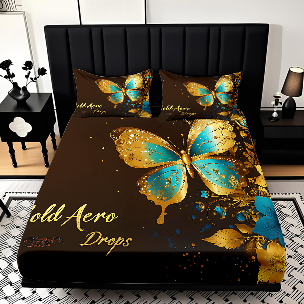 TEMU / JIT Transfronterizo para la serie de mariposas multicolores 3D impresión digital cama cama almohada kit de diseño se puede fijar