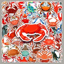50张螃蟹贴纸卡通海洋系动物防水装饰手机壳手帐水杯文具贴纸批发