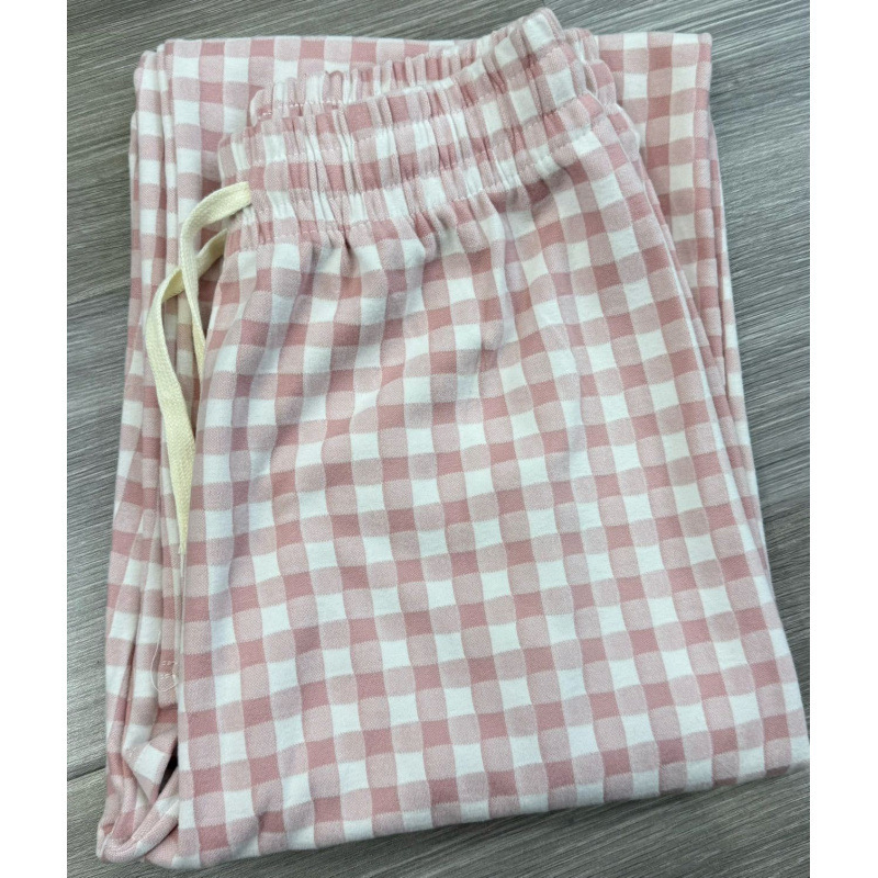 粉色多巴胺德绒格子家居裤女秋冬加厚垂坠感阔腿裤休闲慵懒直筒裤|undefined