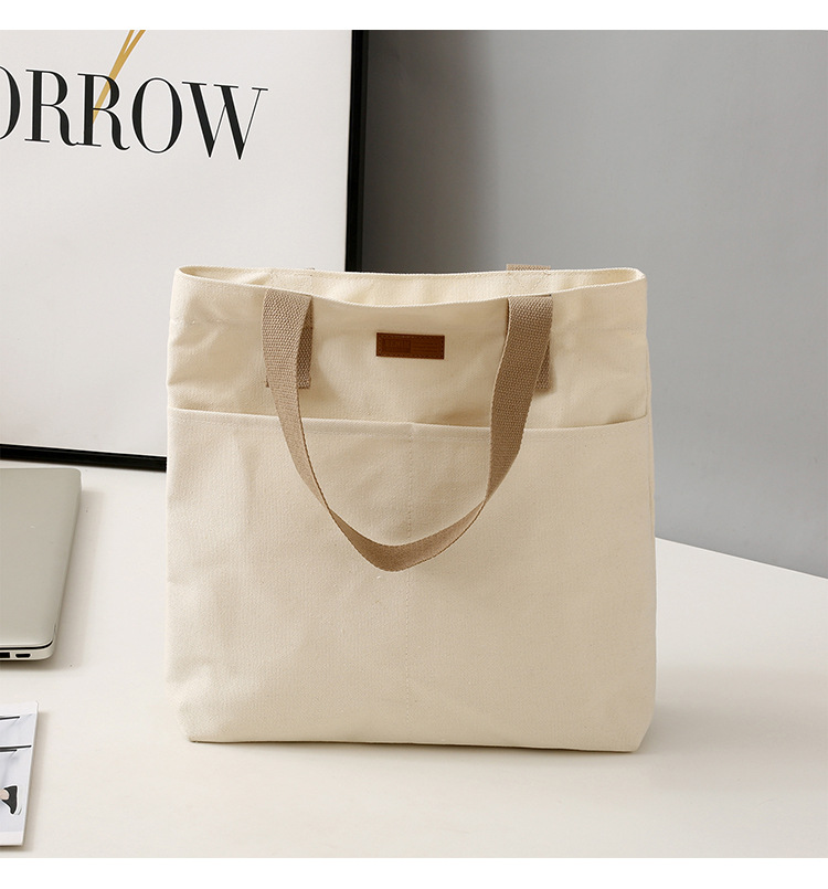 Women's Large Canvas Solid Color Basic Preppy Style Square Zipper Canvas Bag display picture 12