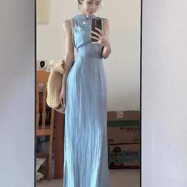 新中式国风无袖改良旗袍连衣裙女2025夏季高级感气质收腰显瘦长裙