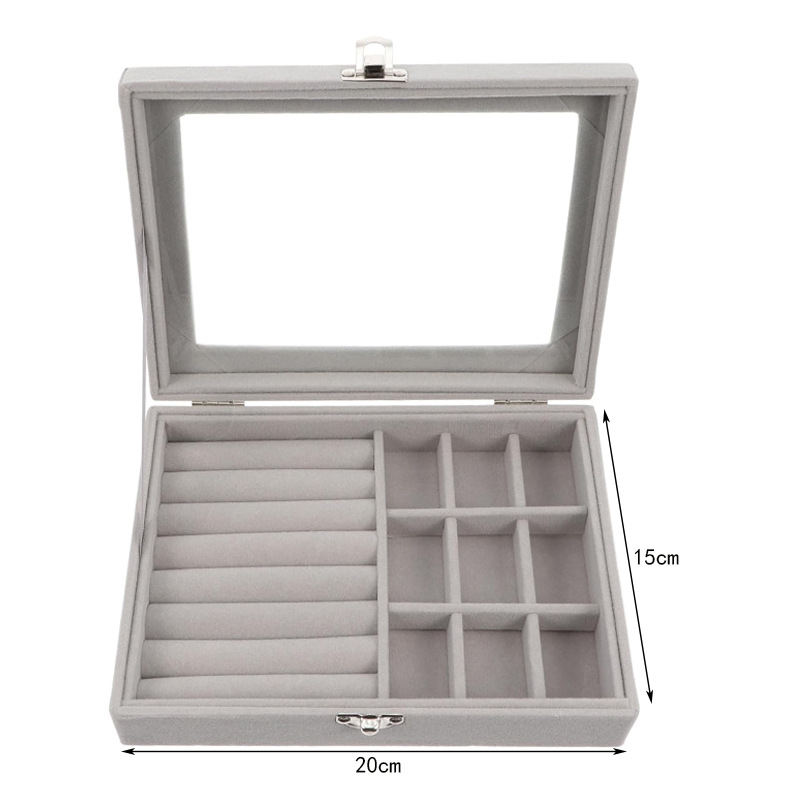 Ventana abierta caja de joyería pendientes collares de clasificación caja de almacenamiento de joyería caja de acabado de joyería casera caja de almacenamiento gris image 7