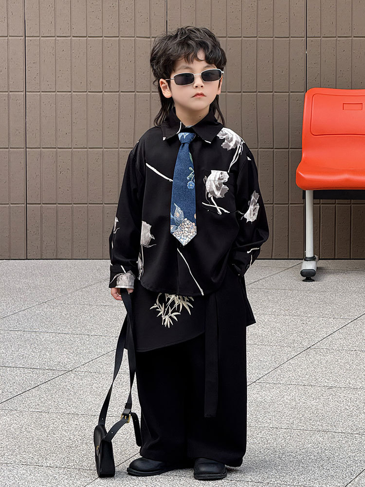 Осенняя детская рубашка для мальчиков, в корейском стиле, короткий рукав, в западном стиле, детская одежда