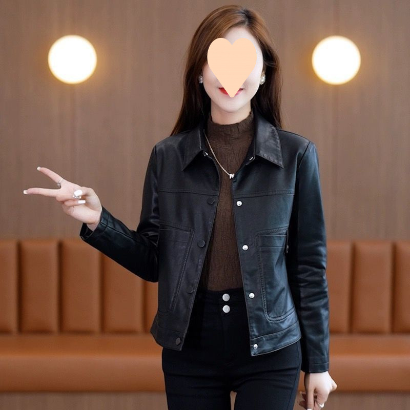 Women's Short-Length Leather Jacket 2025 Spring and Autumn New Trendy Slimming Fashionable Unisex Leather Coat