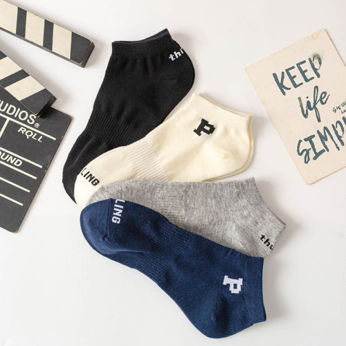 New socks pure cotton girls short socks spring and summer thin antibacterial and deodorant sports letter P couple socks do not fall off