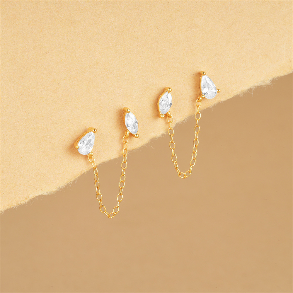 Geometric Pattern 1 Pair 925 Sterling Silver Zircon Geometric Ear Line