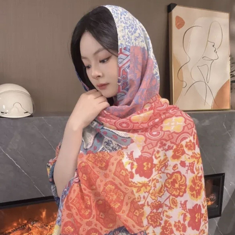云南青海旅游丝巾夏季高级感女式中长外披复古民族风防晒盘扣披肩|undefined