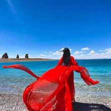 三亚旅游衣服沙滩裙超仙女海边度假裙沙漠拍照大红色拖尾长裙飘成