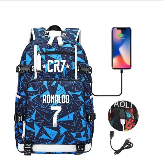 Comercio exterior estrellas de fútbol mochila de moda coreana transfronteriza mochila adolescente USB mochila escolar escolar