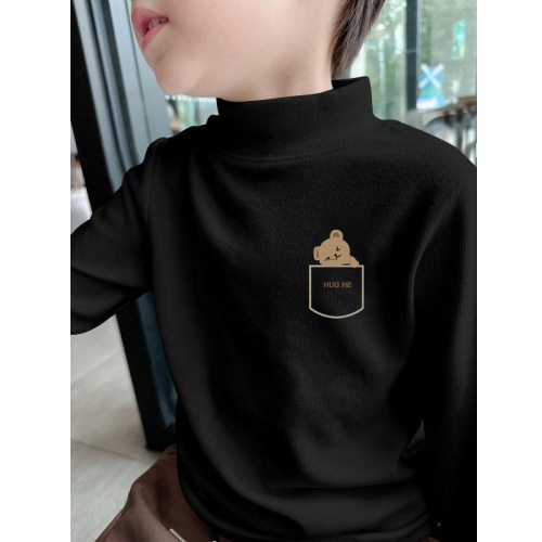 Y2556# Children's Fleece Half-Neck Base Layer Shirt Autumn/Winter Boys' Long-Sleeved T-Shirt for Older Kids and Teens, Fleece-Lined Warm Top t