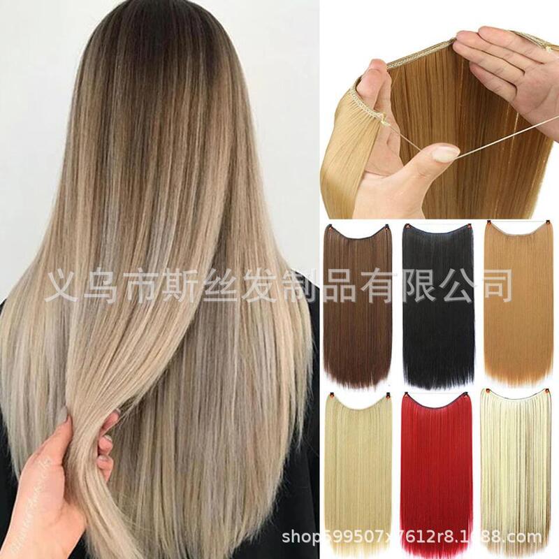 Cross-border Chemical Fiber Wig Women's Long Straight Hair Fishing Line Hair Curtain Hair Tighter One-piece Hair Tighter Invisible Seamless Wig