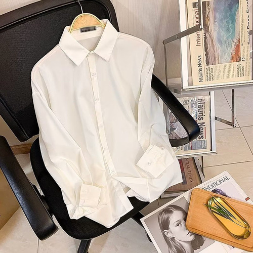 Ice silk white shirt men's Japanese large size loose casual trend inside solid color shirt new long-sleeved dk uniform