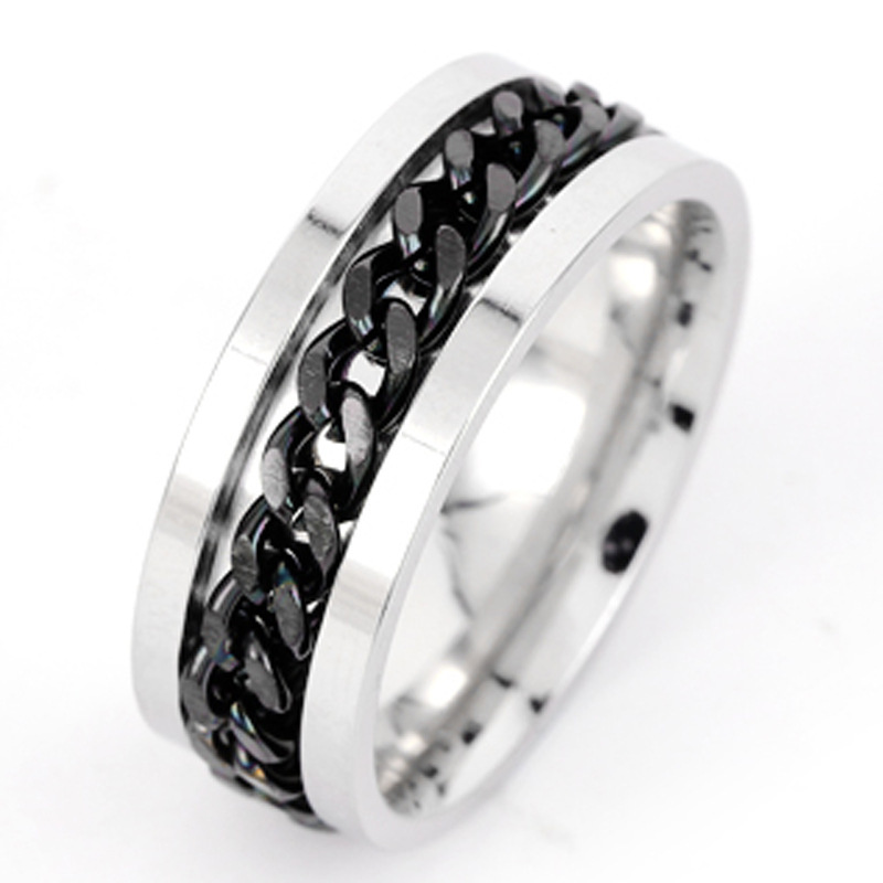 Joyería de acero Titanium vendedora caliente transfronteriza fabricante masculino del anillo esmerilado hueco del acero inoxidable del estilo europeo y americano de la cadena giratoria