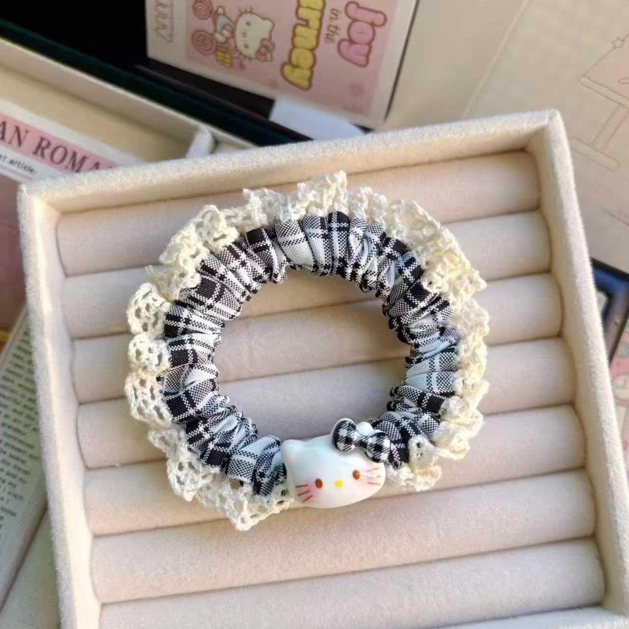 Niños jeans encaje anillo de cabello de cabello de encaje niñas alta cola de cabello de alta elasticidad cuerda de cabello de goma cabeza adornos para el cabello