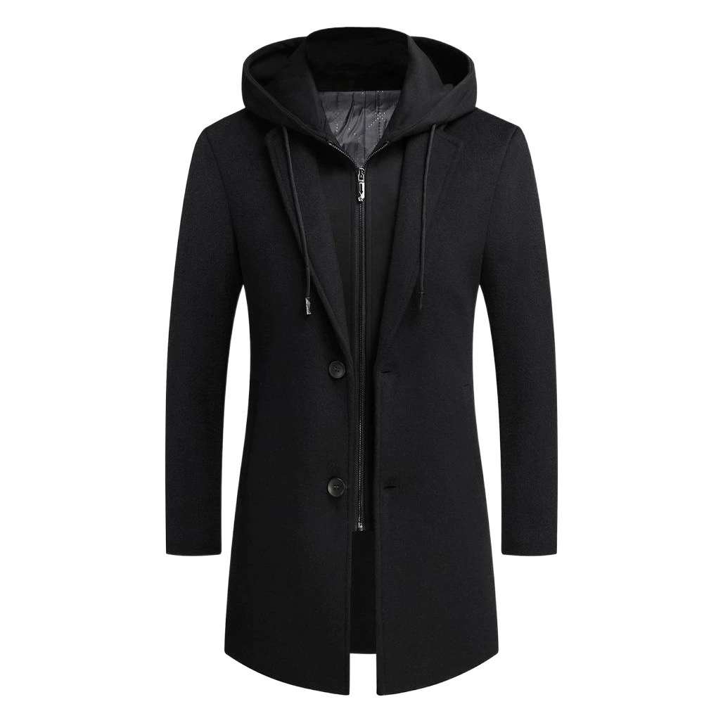 Молодежное мужское повседневное шерстяное пальто в Корейском стиле, Съемная шляпа средней длины, модное пальто, мужская одежда