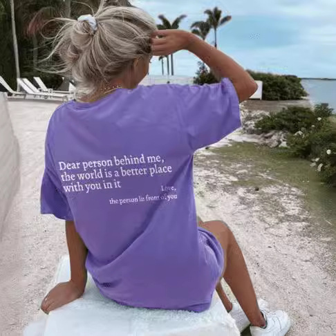 Women's round neck slogan print short sleeve T-shirt for foreign trade independent station, casual and versatile, lightweight.