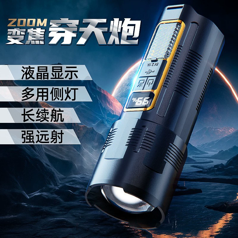 Трансграничный телескопический зум яркий фонарик цифровой зарядки наружное освещение с выходом cob красный синий предупреждающий фонарик