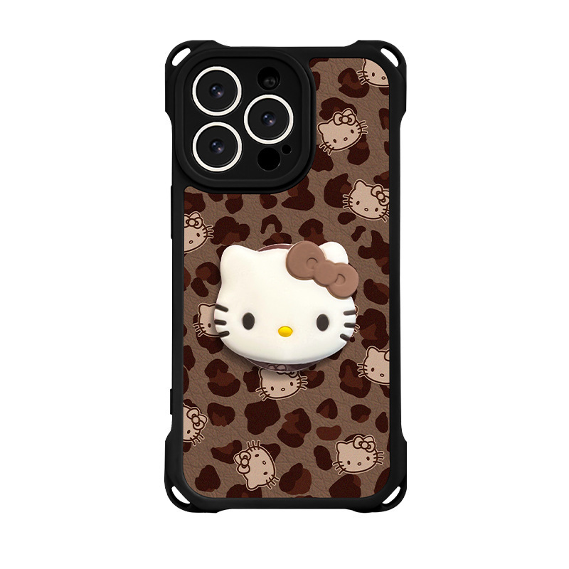 豹纹kt猫支架适用苹果15手机壳iphone16软硅胶14promax四角挂绳13|undefined