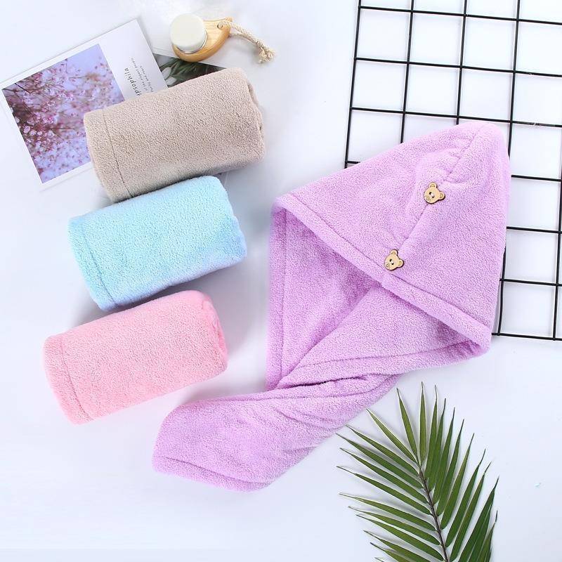 Nuevo sombrero de pelo seco de lana de coral de doble capa para mujer, toalla de pelo de secado rápido súper absorbente, gorro de ducha lindo para niños al por mayor