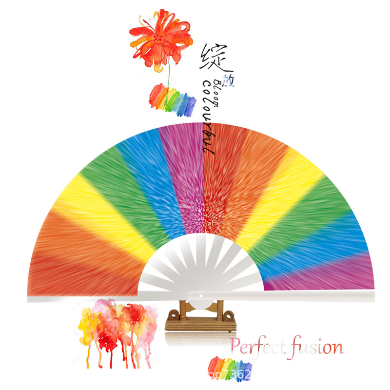 Fan de kung fu ventilador plegable ventilador arco iris rayas verticales radiantes coloridos ventiladores 33cm 27cm fuente de comercio exterior fábrica explosión