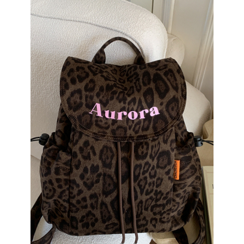 Niche Design Leopard Print Bag for Women 2026 New Fashion Retro Suede Backpack Ins Versatile Travel Bag