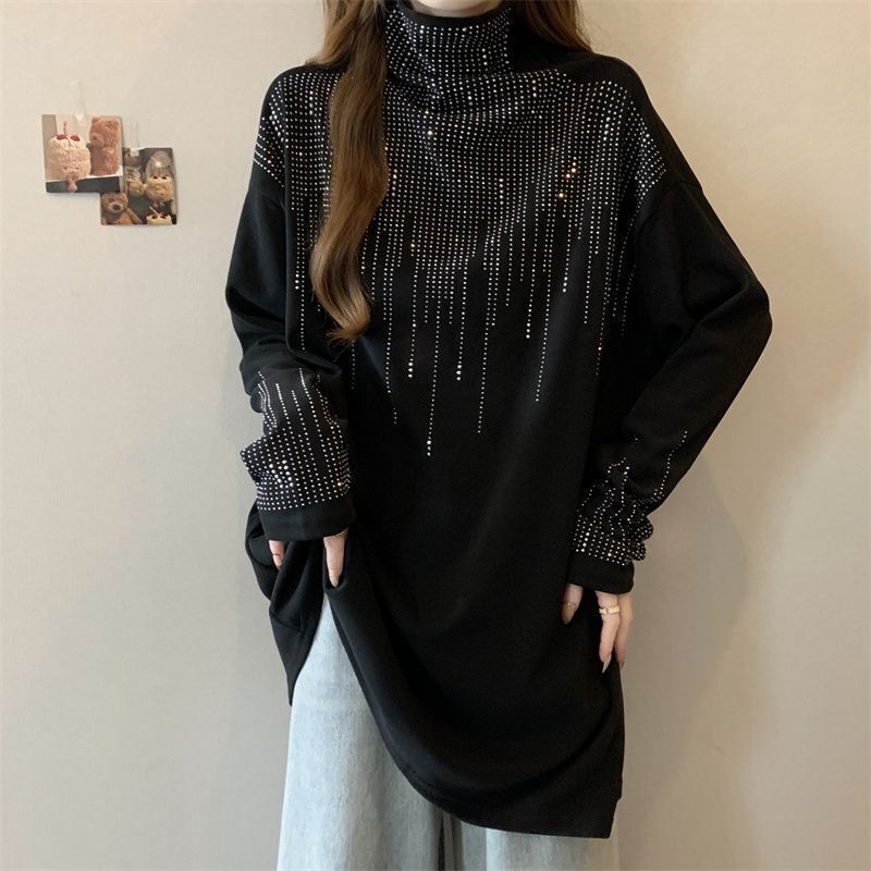 Plus Size Double-Sided Velvet Heavy-Duty Hot Diamond Turtleneck Bottoming Shirt for Women Autumn and Winter 2025 New Loose Long-Sleeved Top for Women Plus Size Double-Sided Velvet Heavy-Duty Hot Diamond Turtleneck Bottoming Shirt for Women Autumn and Winter 2025 New Loose Long-Sleeved Top for Women
