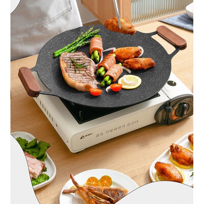 麦饭石烤盘户外露营韩式烤肉盘卡式炉烧烤盘铁板烧烤肉锅家用煎盘
