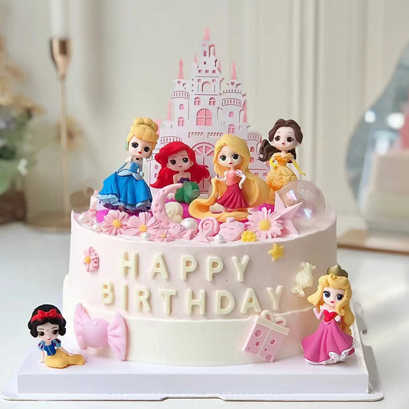 网红女孩生日蛋糕装饰卡通少女心迷你6款公主摆件Q版烘焙甜品装扮|undefined