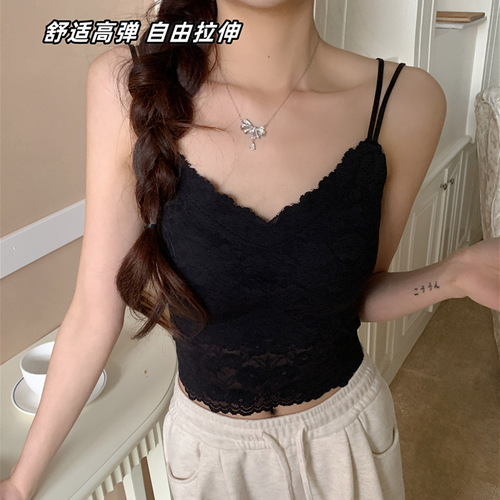 2024 new style sexy lace camisole with breast pads, beautiful back and chest underwear, inner and outer wear, bottoming tube top for women