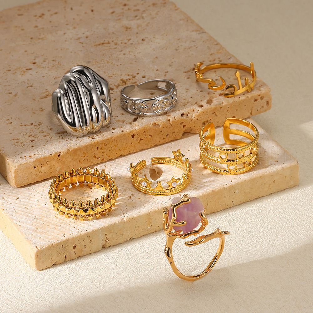 8g Weight PVD Coated Real Gold Plated Geometric 304 Stainless Steel Simple Style IG Style Waterproof Non Tarnish Rings