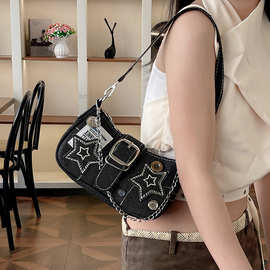 2025新款辣妹星星牛仔腋下包复古小众简约链条斜挎时尚潮单肩包包