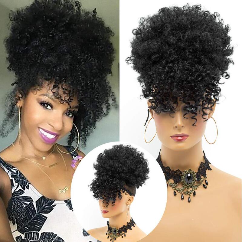 Amazon wig small volume ponytail with bangs wig explosive head curly hair ponytail afro puff manufacturers