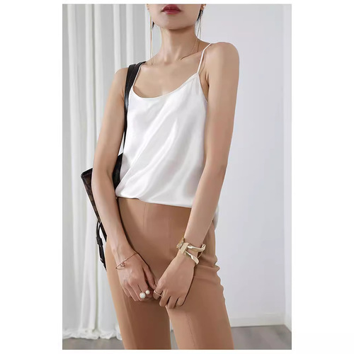 10-color triacetate deep U-neck bias-cut camisole with elegant satin interior, versatile for commuting alone