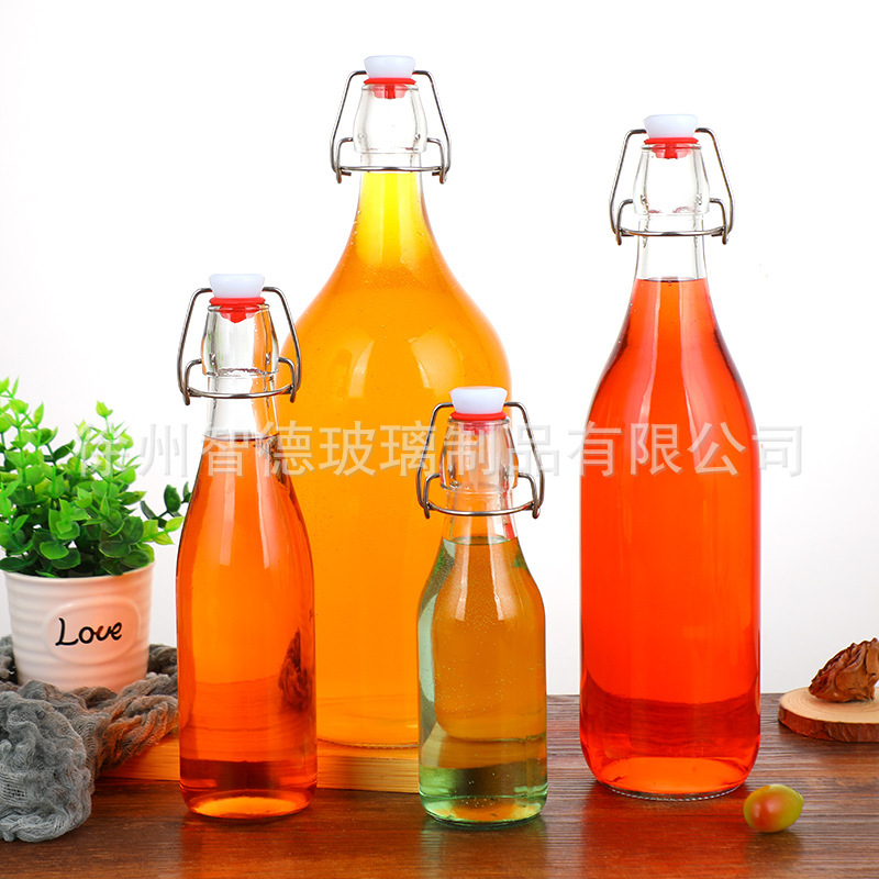 Botella de cierre sellada de Amazon personalizada botella de cierre transparente botella de bebida de jugo de fruta y enzima botella de licor casera