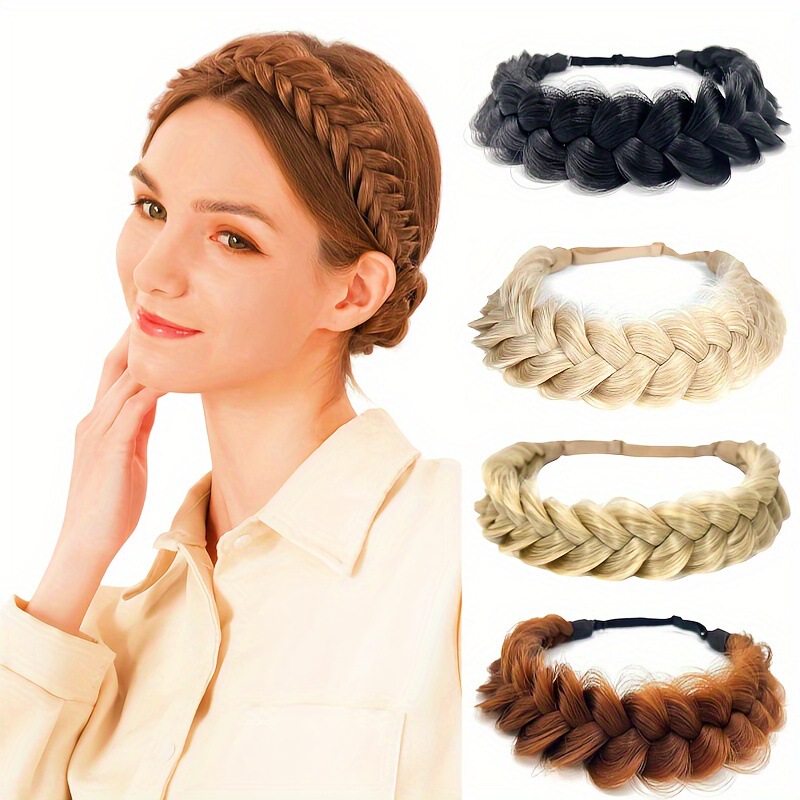 Two-Strand Braided Hair Hoop Wig Bohemian Style Classic Plaid Wide Braided Wig Women's Chemical Fiber Wig Braid