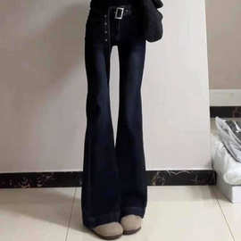 微喇叭牛仔裤女2025新款腰带设计感修身显瘦ins潮百搭马蹄长裤子